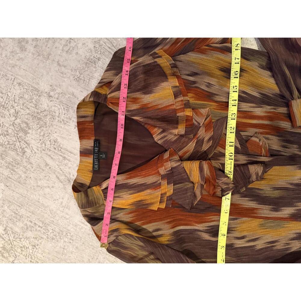 NWT 100% Silk Lafayette 148 Women's Ruffled Button-Up Blouse southwestern fall 6 - Picture 7 of 7